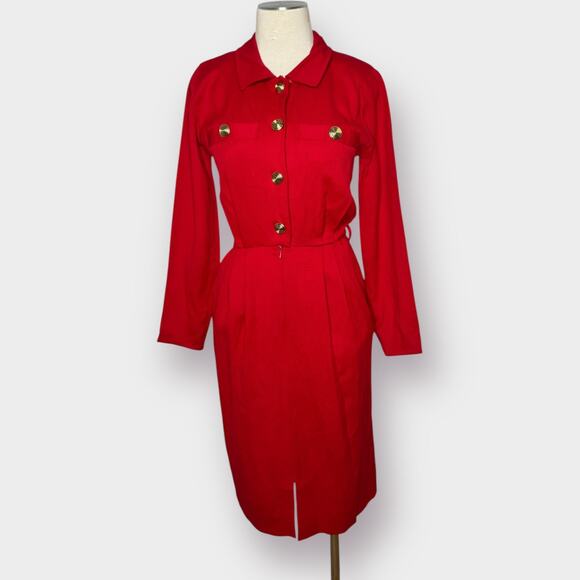 80s Jaeger Red Wool Dress - Picture 1 of 6